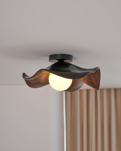 Belenor Ceiling Lamp Lotus Leaf with Wood and White Finish