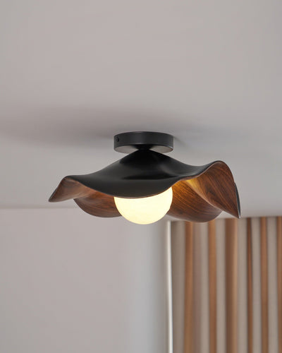 Belenor Ceiling Lamp Lotus Leaf with Wood and White Finish