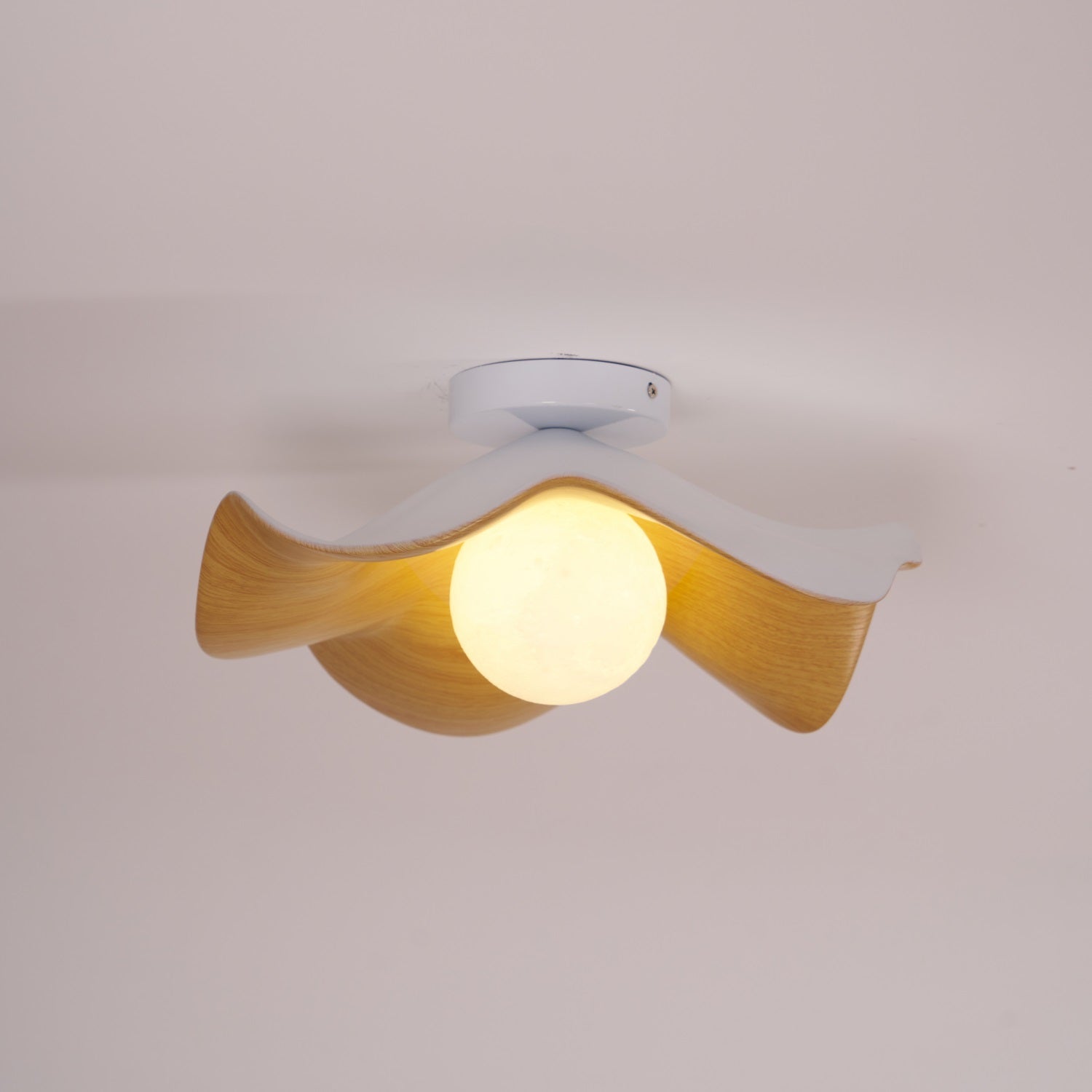 Belenor Ceiling Lamp Lotus Leaf with Wood and White Finish