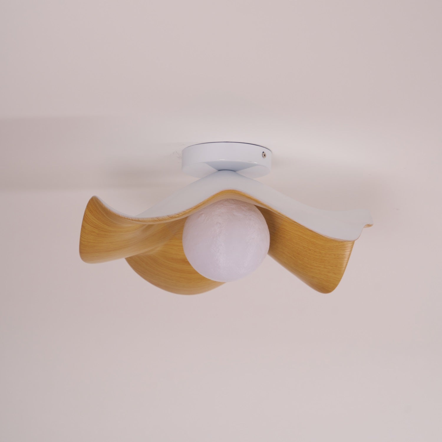 Belenor Ceiling Lamp Lotus Leaf with Wood and White Finish