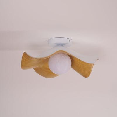Belenor Ceiling Lamp Lotus Leaf with Wood and White Finish