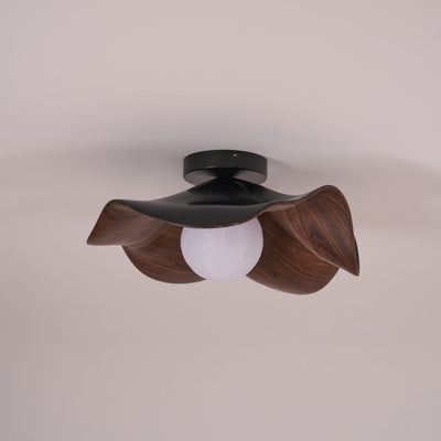 Belenor Ceiling Lamp Lotus Leaf with Wood and White Finish