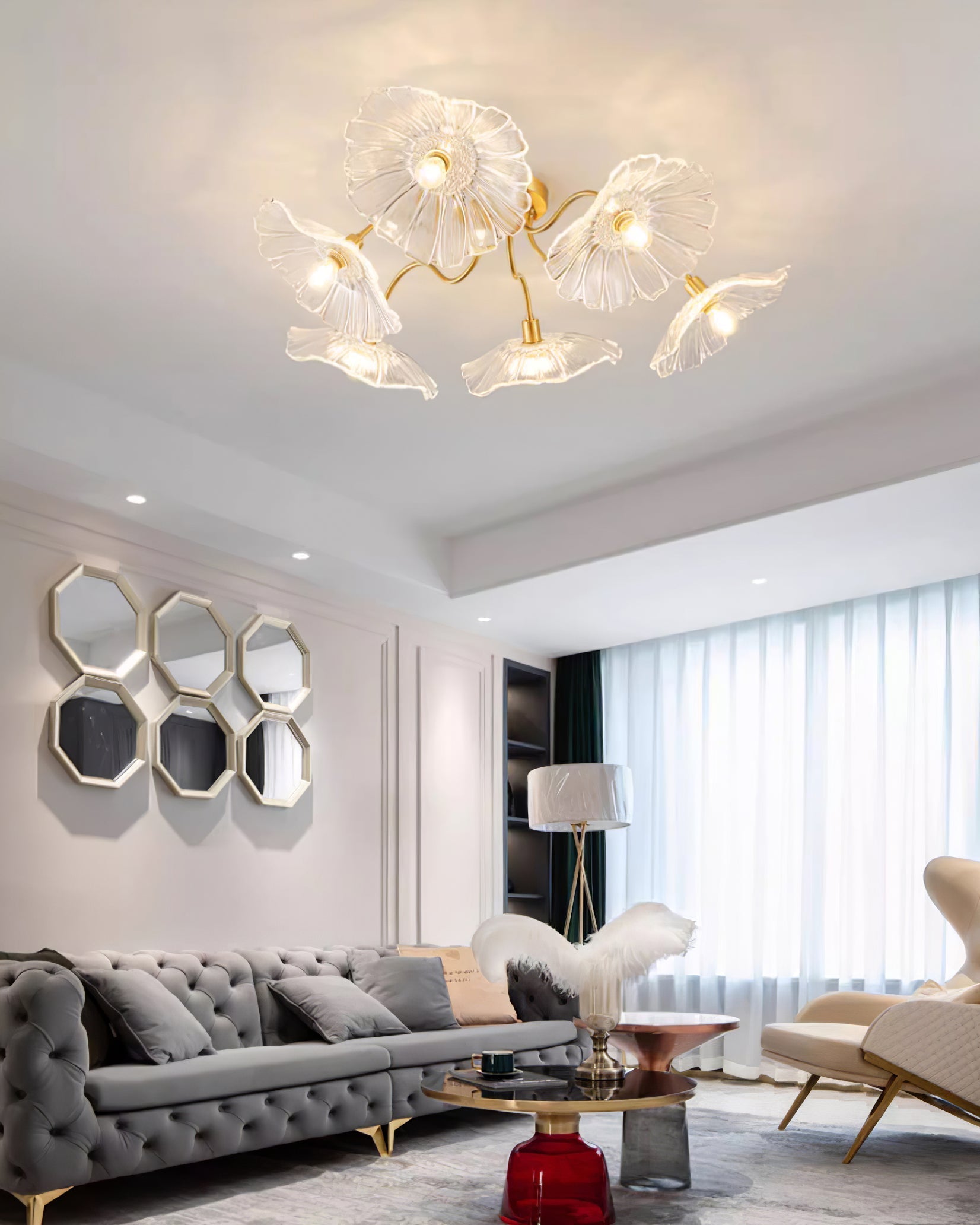 Lioruina Ceiling Lamp Leaf Glass with Brass Elegant