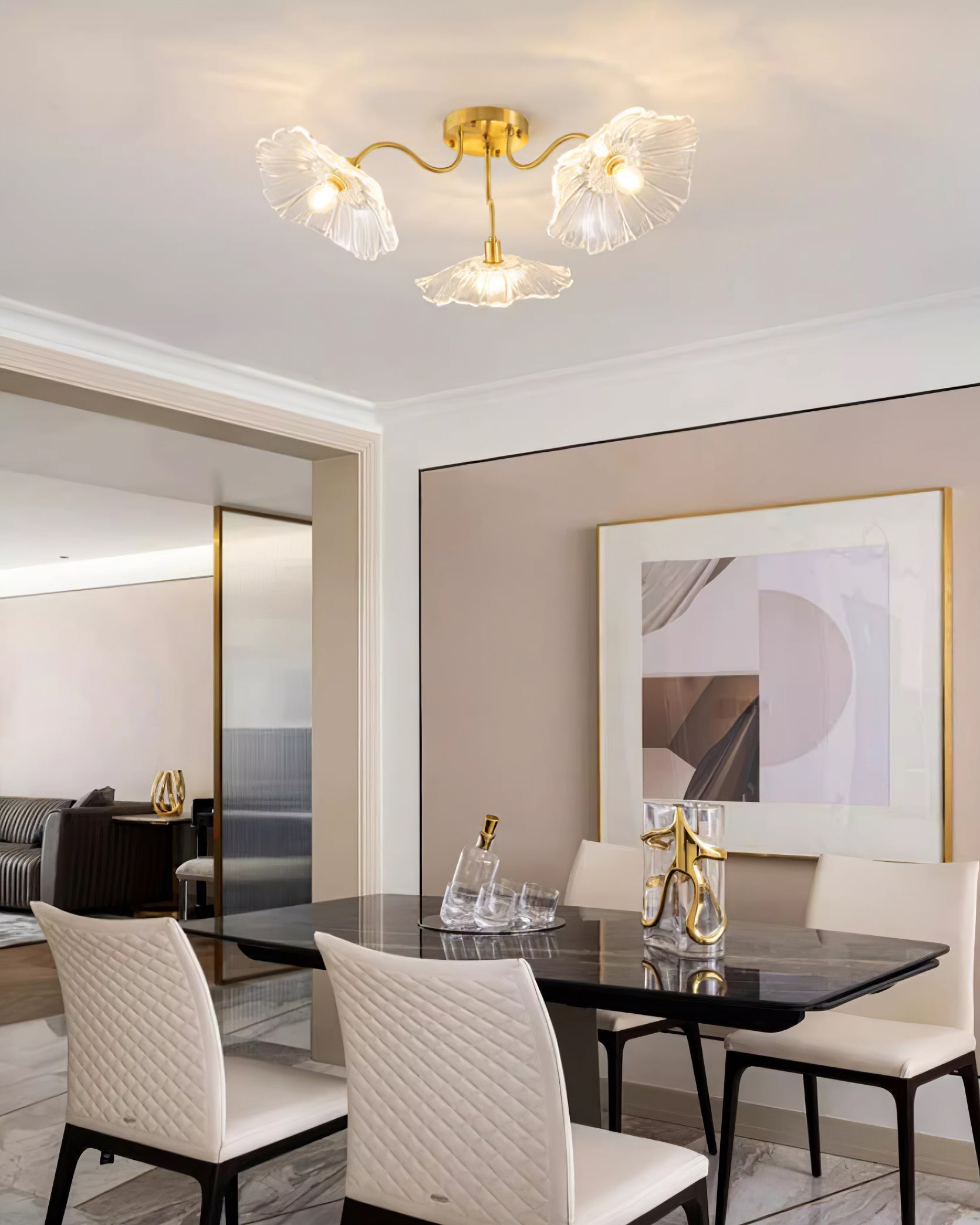 Lioruina Ceiling Lamp Leaf Glass with Brass Elegant