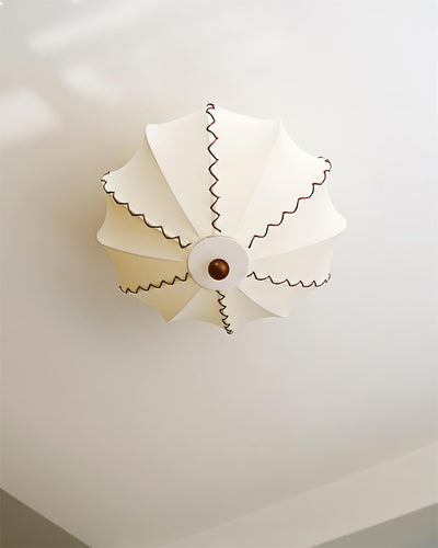 Ceiling Light Beige Fabric with Walnut Wood Accents Artistic - Neutral Decor