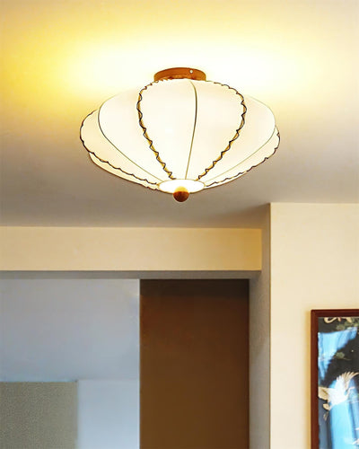 Ceiling Light Beige Fabric with Walnut Wood Accents Artistic - Neutral Decor