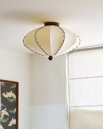 Ceiling Light Beige Fabric with Walnut Wood Accents Artistic - Neutral Decor