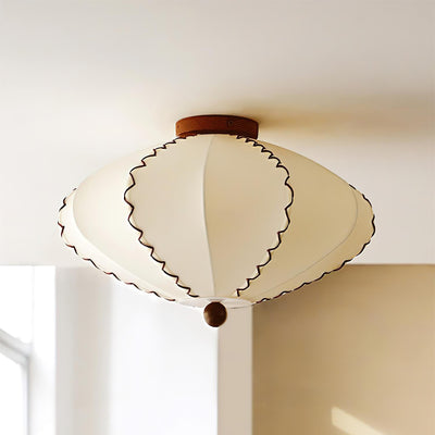 Ceiling Light Beige Fabric with Walnut Wood Accents Artistic - Neutral Decor