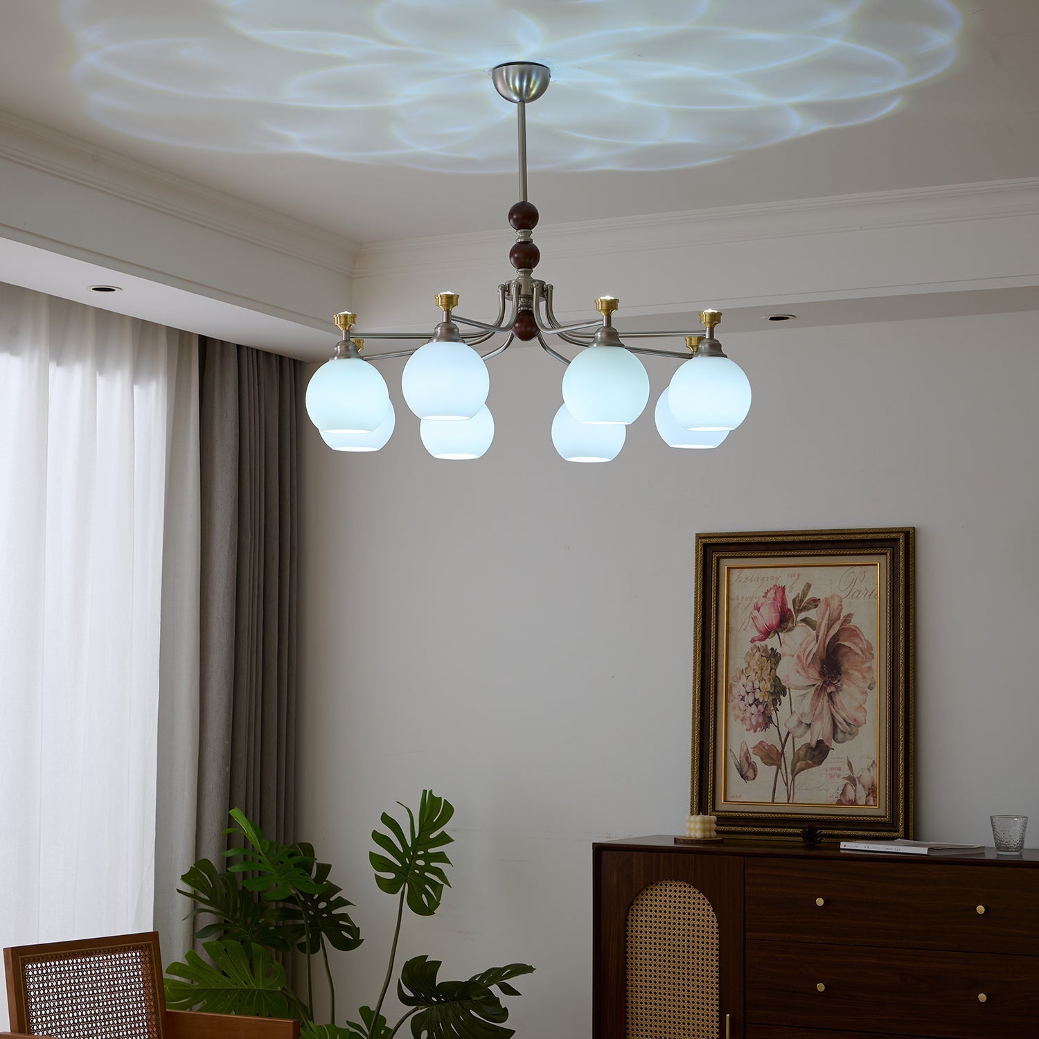 Eursoria Traditional Art Orb Wood Glass Chandelier
