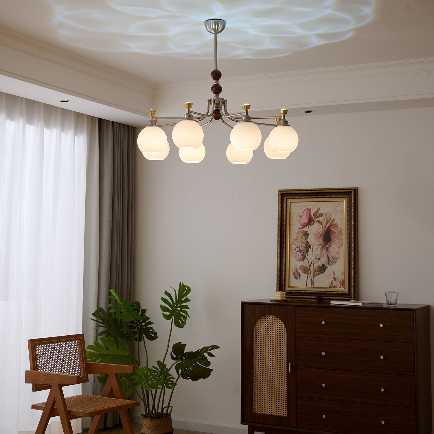 Eursoria Traditional Art Orb Wood Glass Chandelier