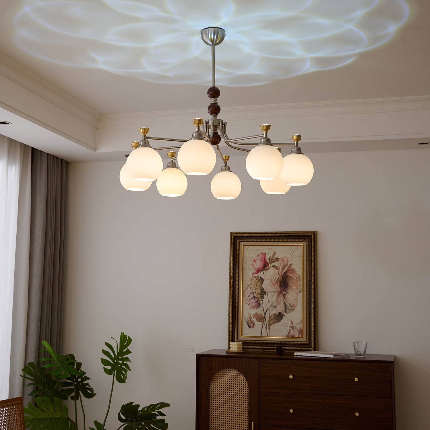 Eursoria Traditional Art Orb Wood Glass Chandelier