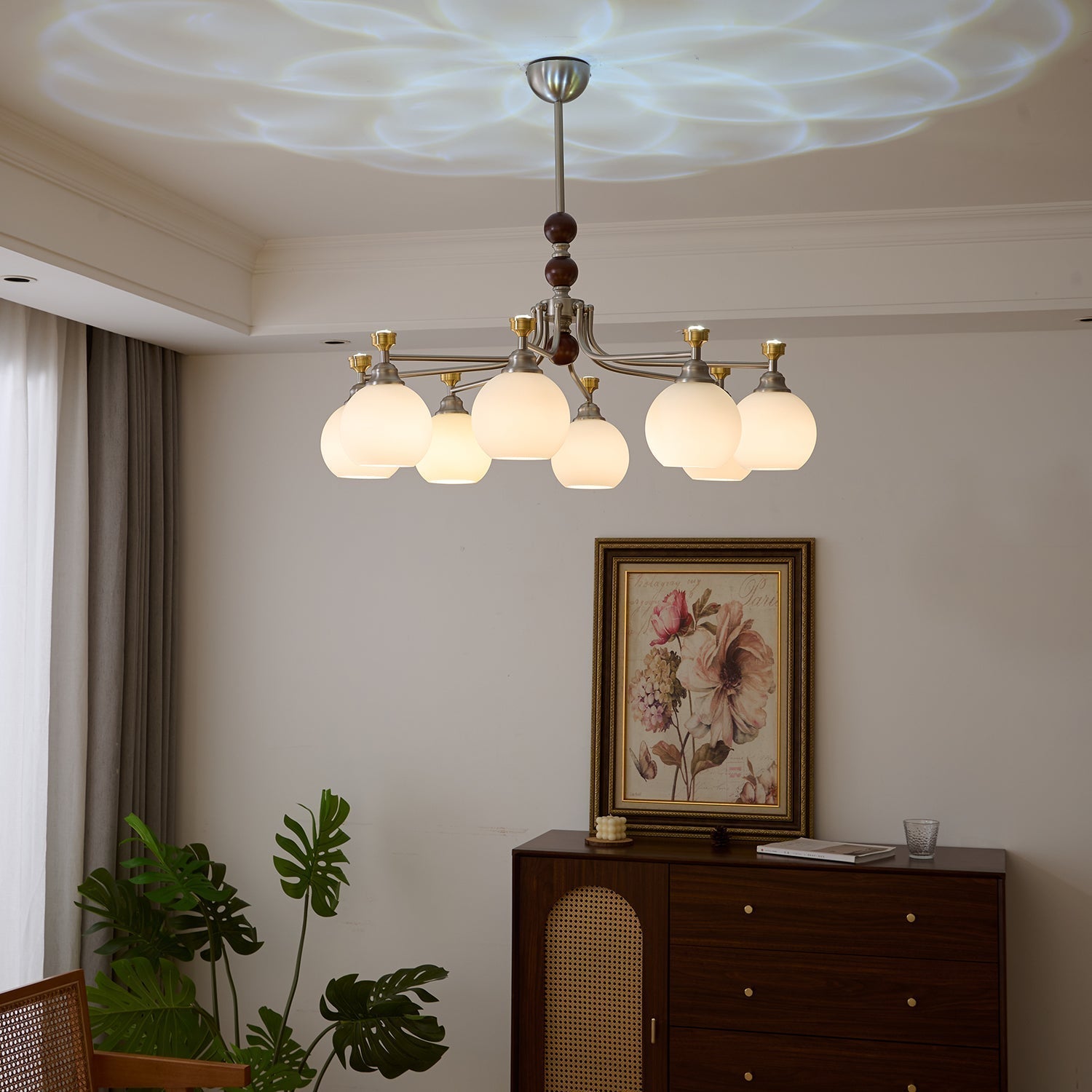 Eursoria Traditional Art Orb Wood Glass Chandelier
