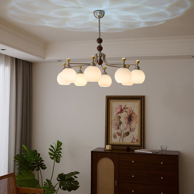 Eursoria Traditional Art Orb Wood Glass Chandelier