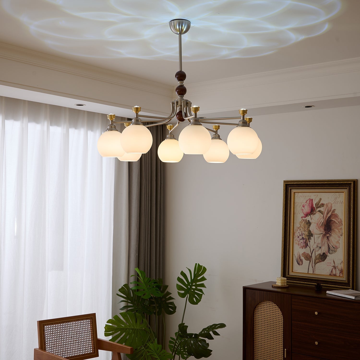Eursoria Traditional Art Orb Wood Glass Chandelier