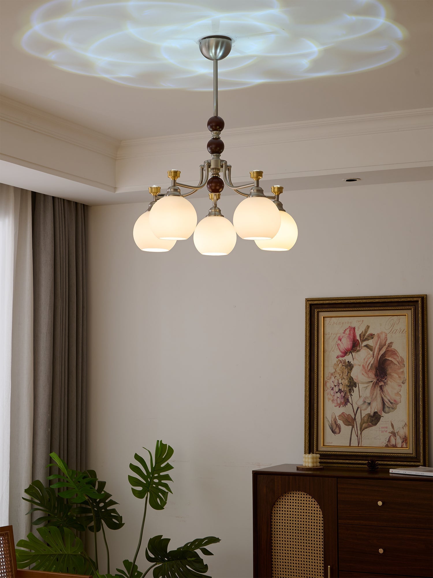 Eursoria Traditional Art Orb Wood Glass Chandelier