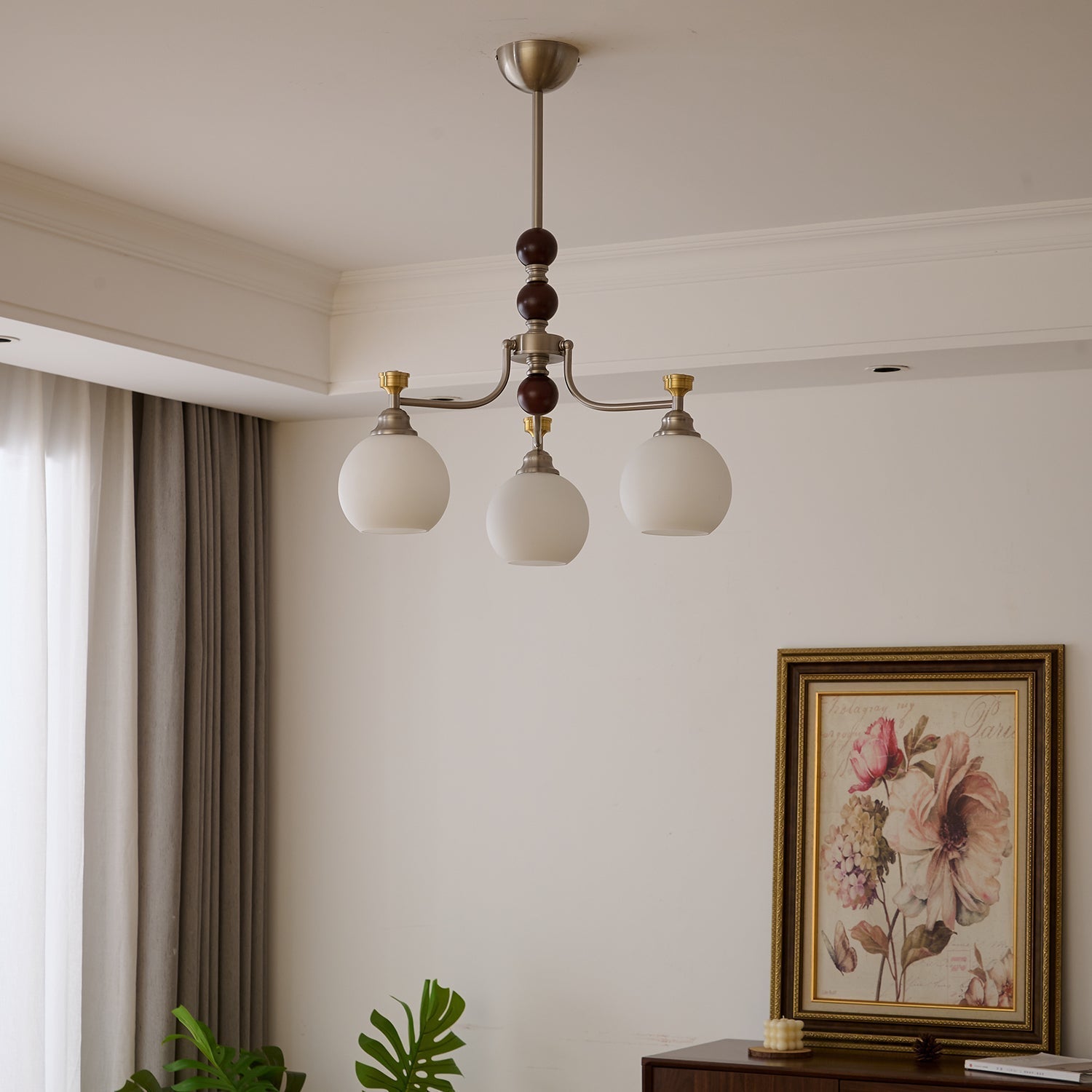 Eursoria Traditional Art Orb Wood Glass Chandelier