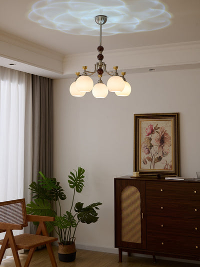 Eursoria Traditional Art Orb Wood Glass Chandelier