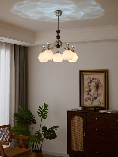 Eursoria Traditional Art Orb Wood Glass Chandelier