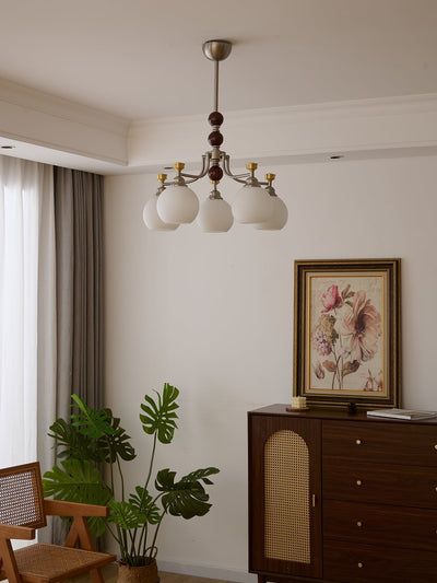Eursoria Traditional Art Orb Wood Glass Chandelier