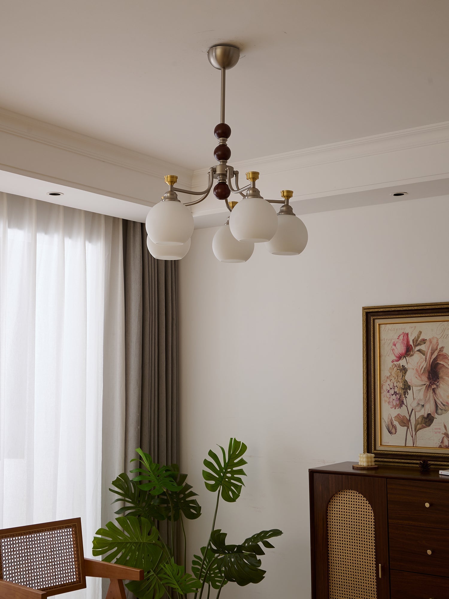 Eursoria Traditional Art Orb Wood Glass Chandelier