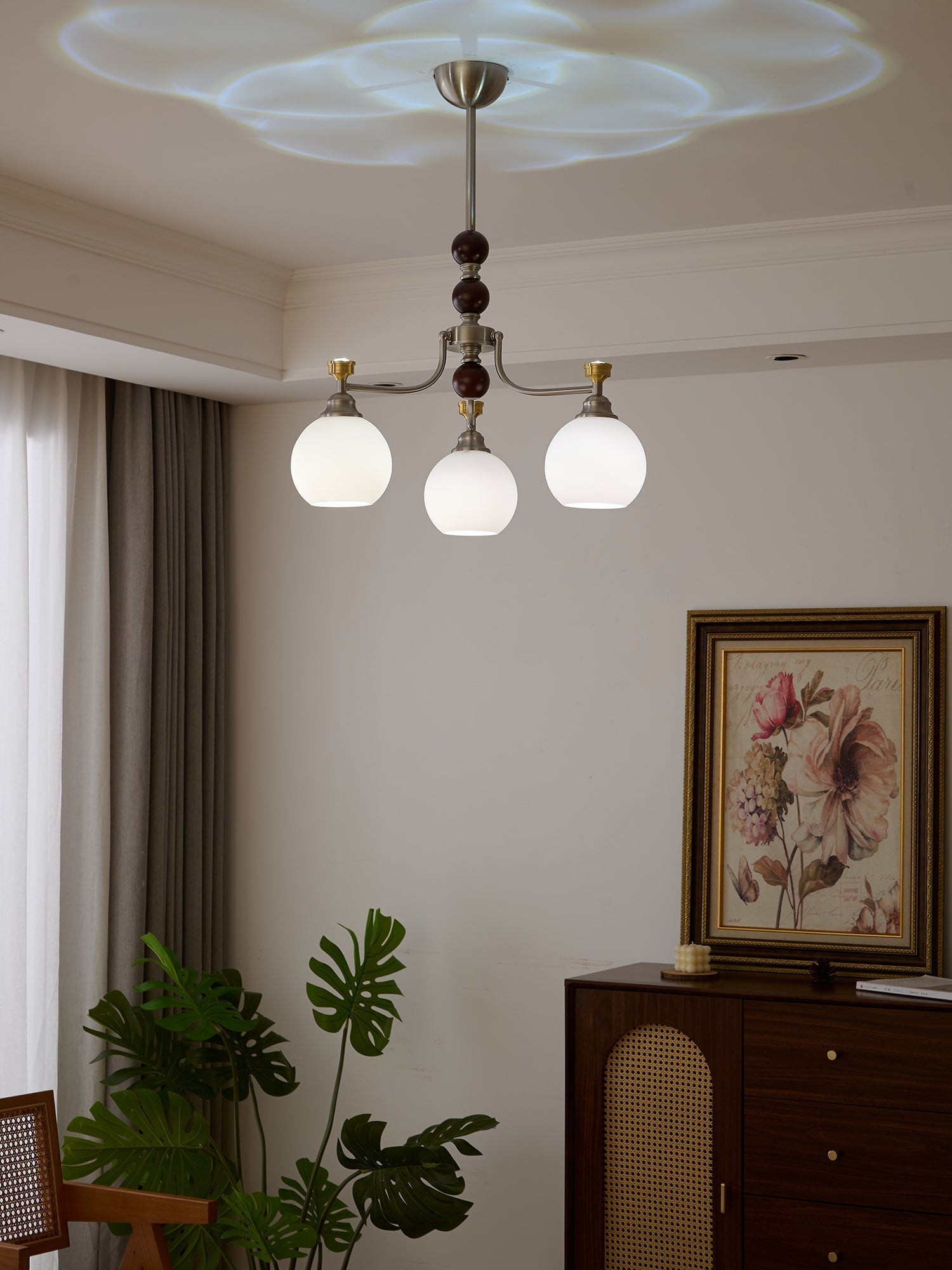 Eursoria Traditional Art Orb Wood Glass Chandelier