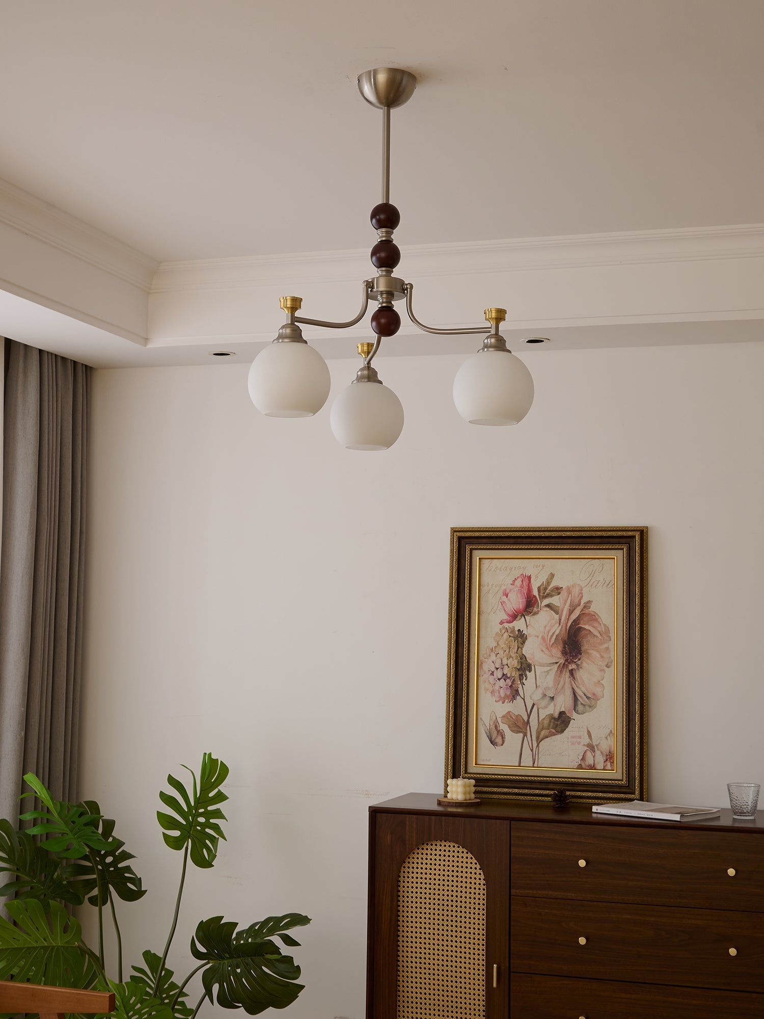 Eursoria Traditional Art Orb Wood Glass Chandelier
