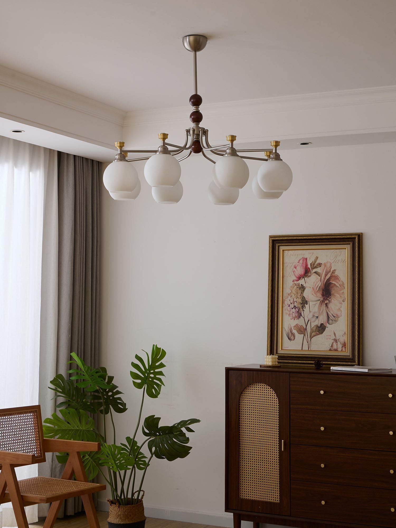 Eursoria Traditional Art Orb Wood Glass Chandelier