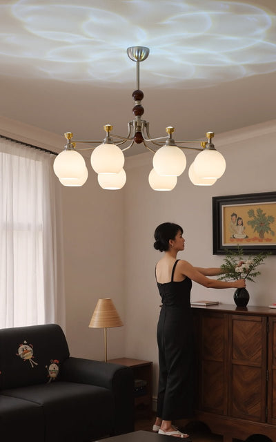 Eursoria Traditional Art Orb Wood Glass Chandelier