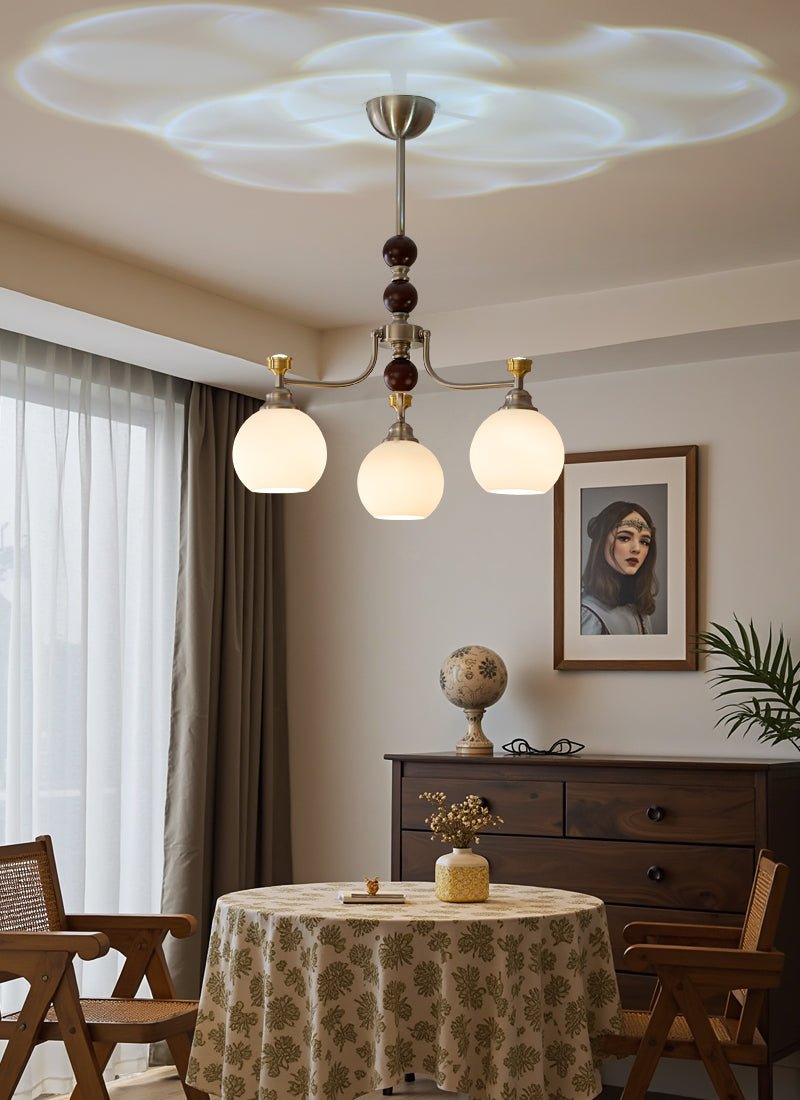 Eursoria Traditional Art Orb Wood Glass Chandelier