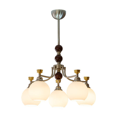 Eursoria Traditional Art Orb Wood Glass Chandelier