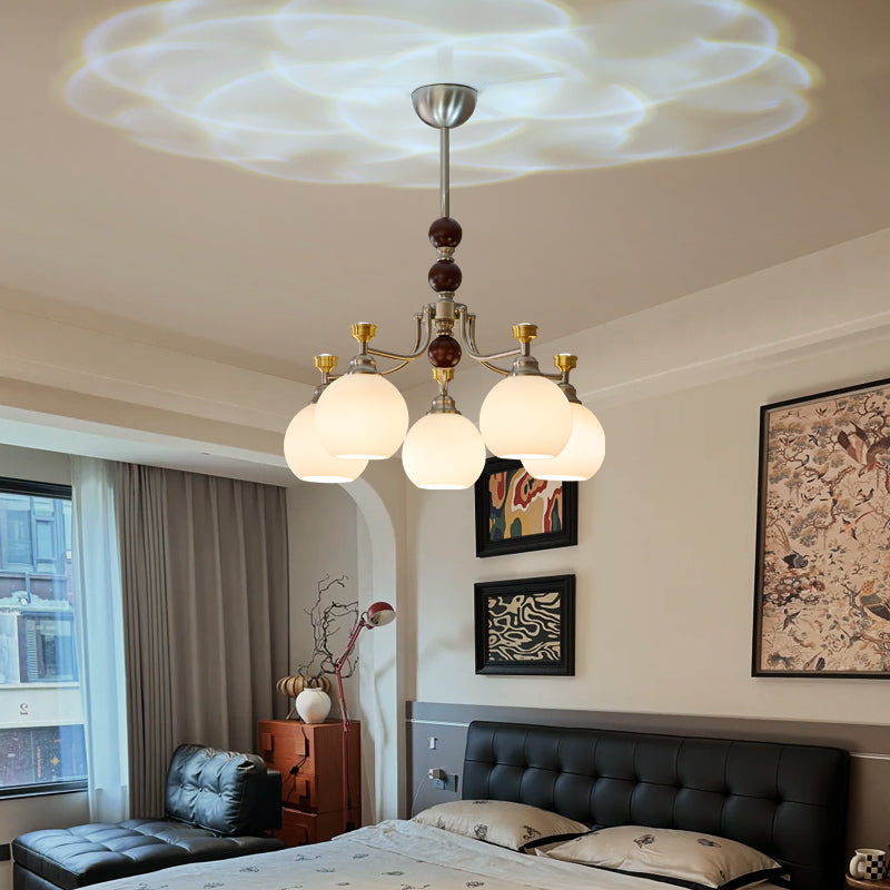 Eursoria Traditional Art Orb Wood Glass Chandelier
