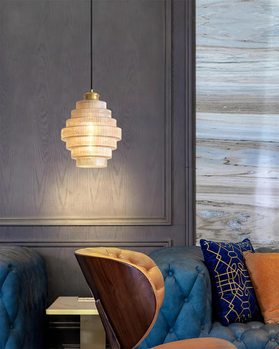 Brivelle Plug-In Ribbed Glass Pendant Light with Brass Accent - Neutral Decor