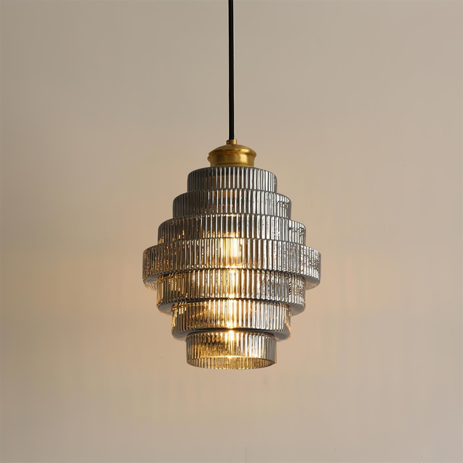 Brivelle Plug-In Ribbed Glass Pendant Light with Brass Accent - Neutral Decor