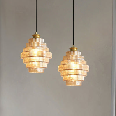 Brivelle Plug-In Ribbed Glass Pendant Light with Brass Accent - Neutral Decor