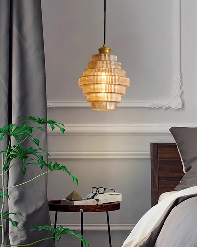 Brivelle Plug-In Ribbed Glass Pendant Light with Brass Accent - Neutral Decor