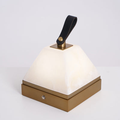 Pyramidale Alabaster Table Lamp with Leather Handle
