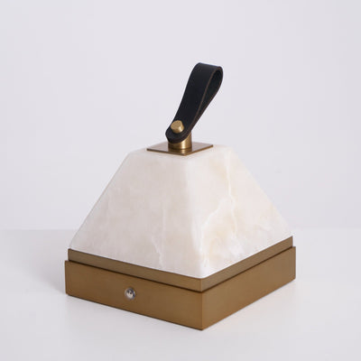 Pyramidale Alabaster Table Lamp with Leather Handle