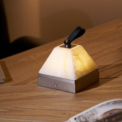 Pyramidale Alabaster Table Lamp with Leather Handle
