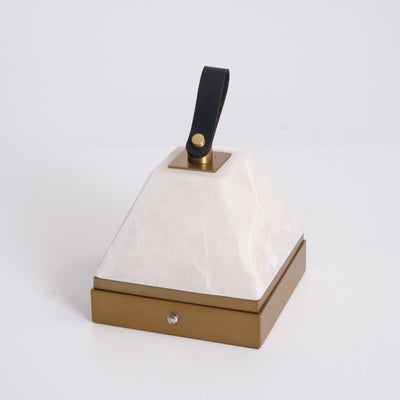 Pyramidale Alabaster Table Lamp with Leather Handle