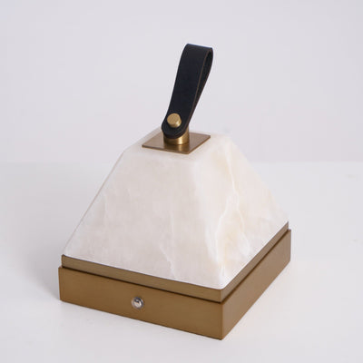 Pyramidale Alabaster Table Lamp with Leather Handle