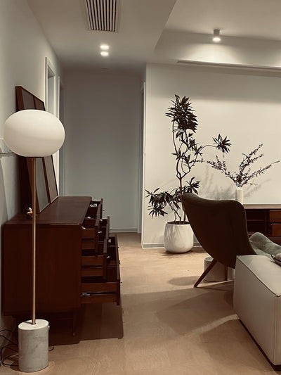 Iloryra Column-Base Travertine Floor Lamp