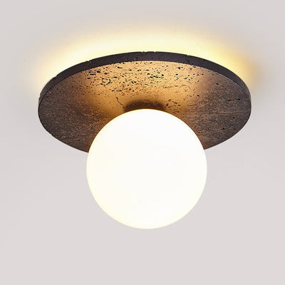 Otto Black Travertine Globe Ceiling Lamp