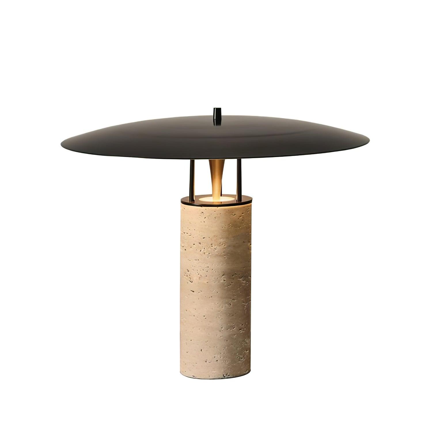 Eara Disc-Pillar Travertine Table Lamp