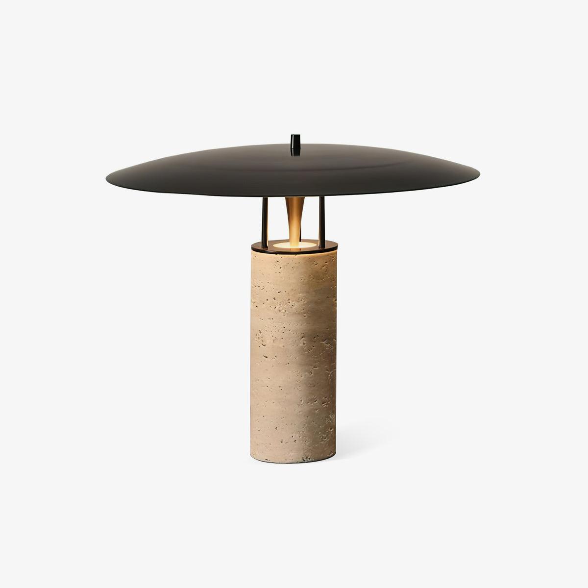 Eara Disc-Pillar Travertine Table Lamp