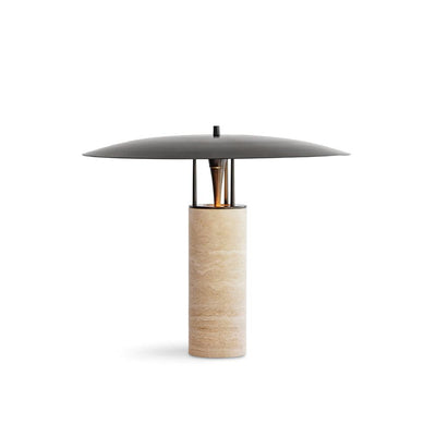 Eara Disc-Pillar Travertine Table Lamp