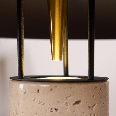 Eara Disc-Pillar Travertine Table Lamp