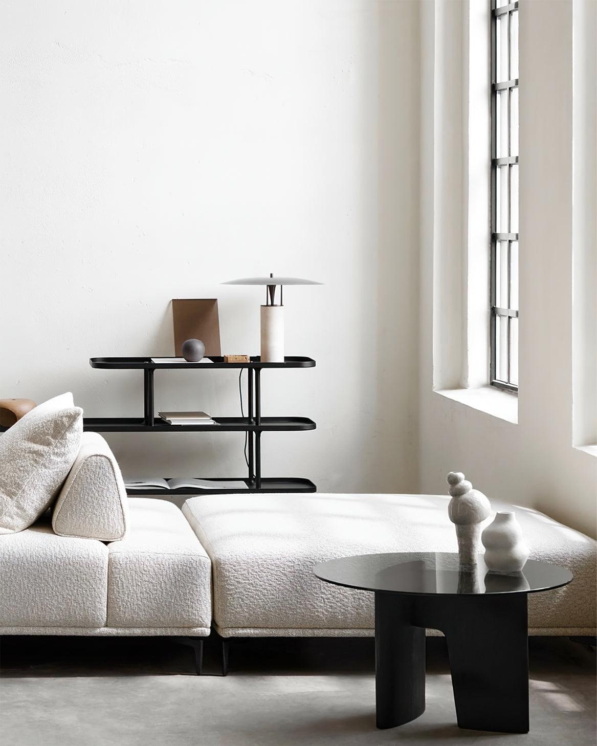 Eara Disc-Pillar Travertine Table Lamp