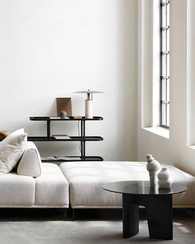 Eara Disc-Pillar Travertine Table Lamp