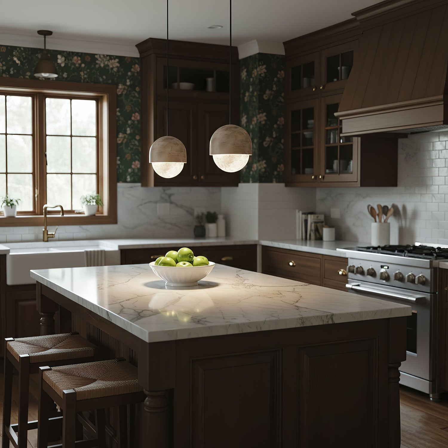Valcien Lunar Dome Alabaster Pendant Light