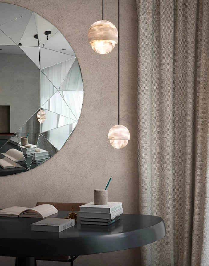 Valcien Lunar Dome Alabaster Pendant Light